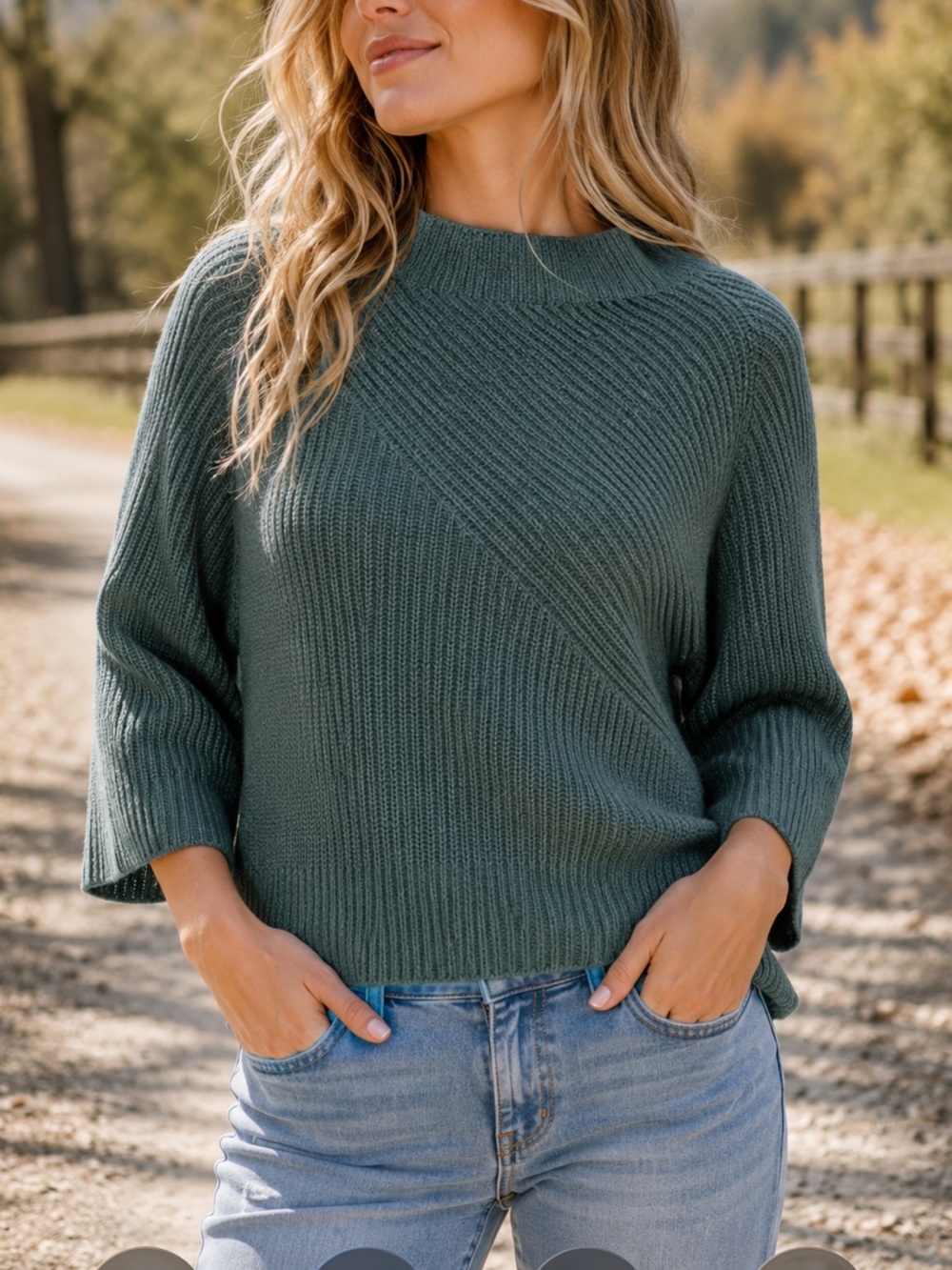 The Reset Forest Green Ribbed Crewneck Sweater